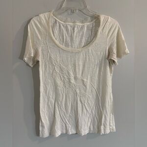 LOFT off White Short Sleeve Scoop Neck Tee Floral Embroidery Size Medium